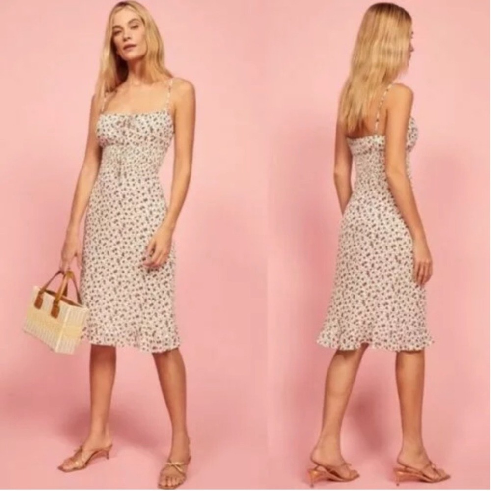 Reformation Genie Floral Midi Dress Rose Coquette Dainty Garden Party Size 4
